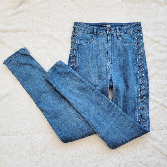 Fashion Nova Denim - Fashion Nova High Rise Side Lace Up Skinny Jeans